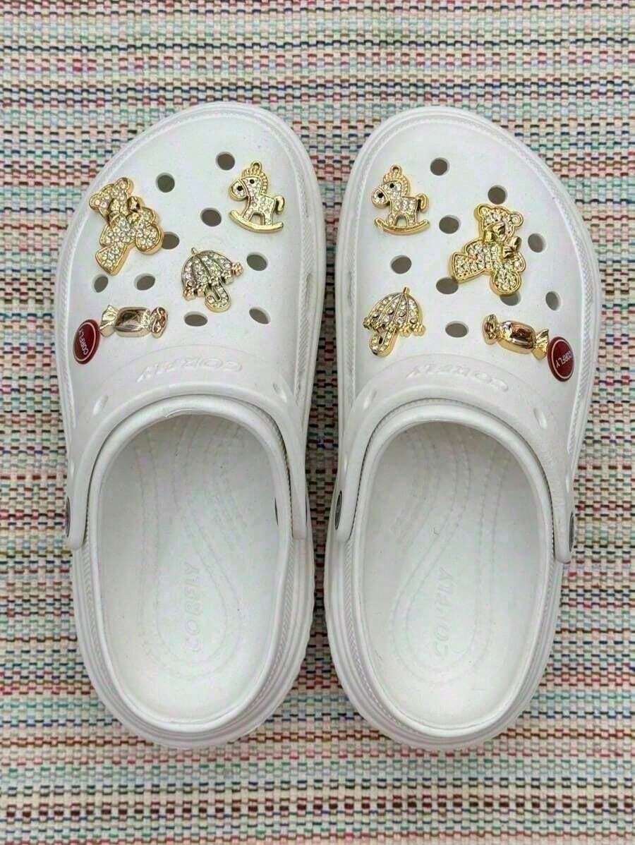 Sapato Chinelo babuche CROCO de salto alto 100% EVA com aleatoriamente pingente - Macio e Confortável - Branco - Visão 1