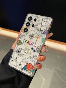 1个创意夏季旅行地图和飞机图案透明气囊TPU防震手机壳，适合作为三星S25、S24、S23、S22、A05等型号的节日礼物 - 彩色 - 查看 6