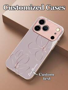 1pc Customizable Text With Gray Background, Rose Gold Line Floral Design TPU+PC Tempered Glass Material Phone Case Compatible With IPhone 17 Pro Max/17 Air/16 Pro Max/15 Pro/14 Plus/13 Pro/12 Pro Max/11/Xs Max/8/7/6 Plus, S24 Ultra/S25 Ultra/A12/A55/A31/A22, UV High-Definition Printing, Business Creative Elegant, Fashionable Luxury, Holiday Party Gift, Pink High-End Protective Case - Pink - View 4
