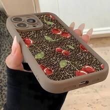 Funda para teléfono con estampado de leopardo y cereza, compatible con Samsung, Apple, VIVO, OPPO, , Transsion, ,  y Honor. Fabricada en TPU, ofrece protección a prueba de golpes y caídas. Un regalo ideal para familiares y amigos. - Marrón - Ver 5