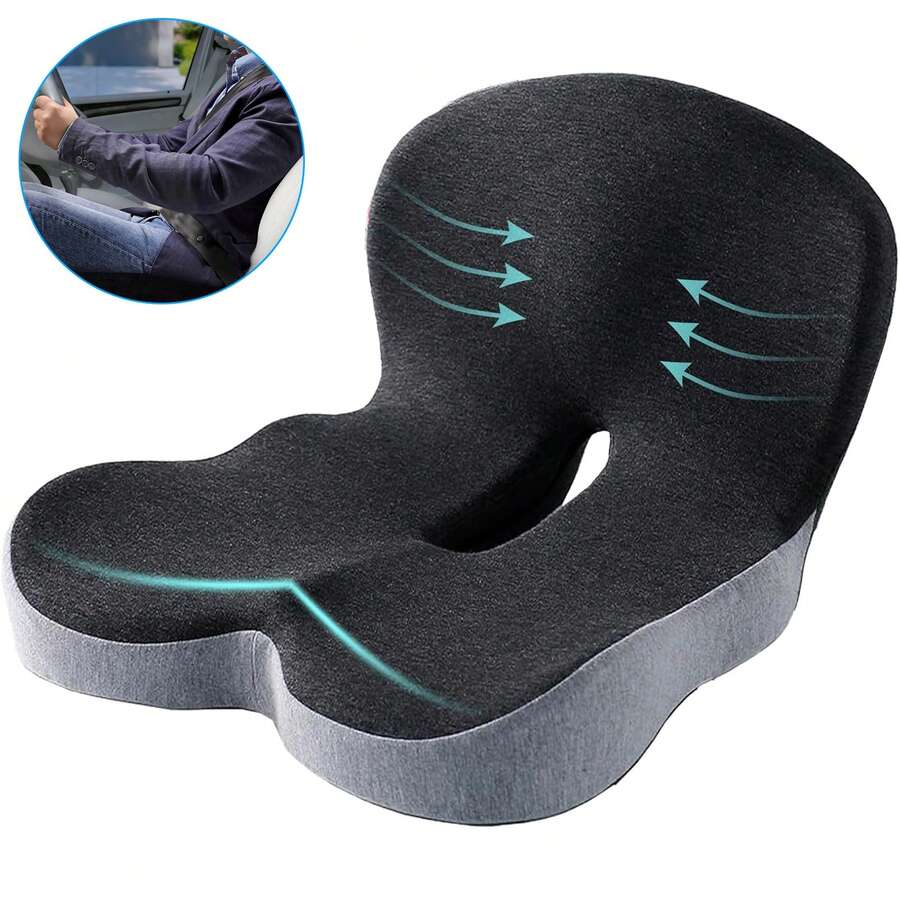Seat Cushion Memory Foam Pads For Truck Driver Office Chair Cushion Home Chair Cushion Car Non Slip Pad Sitting Ergonomic Cushions For Office Workers Car Drivers (Dark Grey) - 坐墊靠背一體 - 查看 1