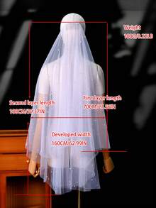 2 Tier Bridal Veil With Comb Handmade Beaded Wedding Veil For Bride Bridesmaid - White - View 7