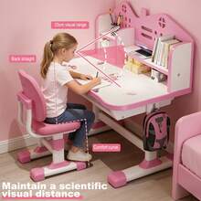 Kids Desk & Chair Set With Bookshelf - Adjustable Height, Fun Animal Prints, Easy Assembly For Ages 3-12 - Pink - View 5