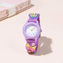 Cute & Compact Butterfly Pattern Quartz Silicone Strap Kids Watch - Purple - View 5