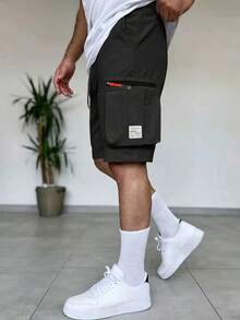 男士工装短裤，实用多口袋设计 - 黑色 - 查看 1