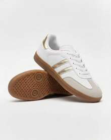 White And Gold Sneakers, Casual And Chic - Gold - View 2