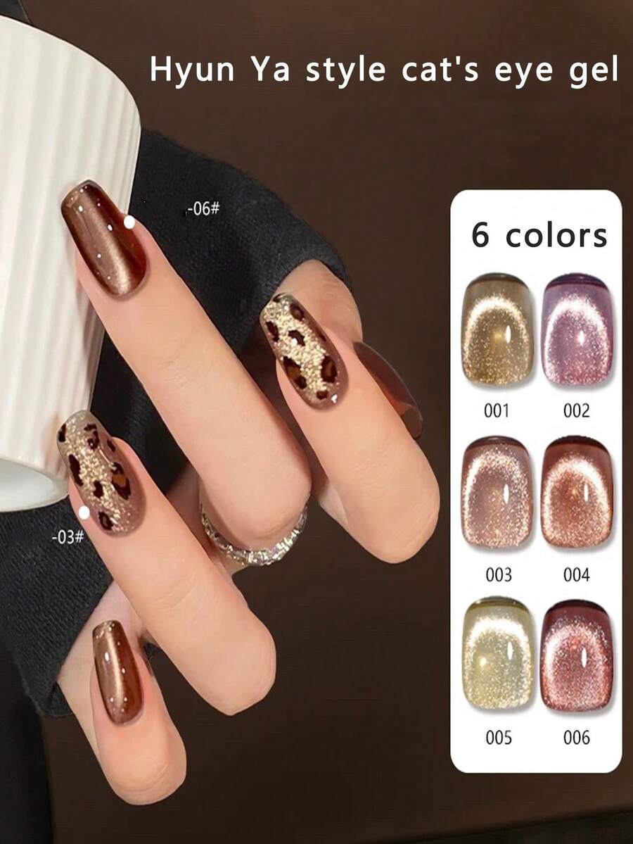 6色，每瓶12毫升，秋冬新款玄雅峰深色猫眼指甲油胶水，2026网络红人美白爆款闪亮猫眼胶水，美甲店适合所有女性在家DIY美甲沙龙，含LDE光底胶和覆盖胶，热销沙龙级风格，持久28天。