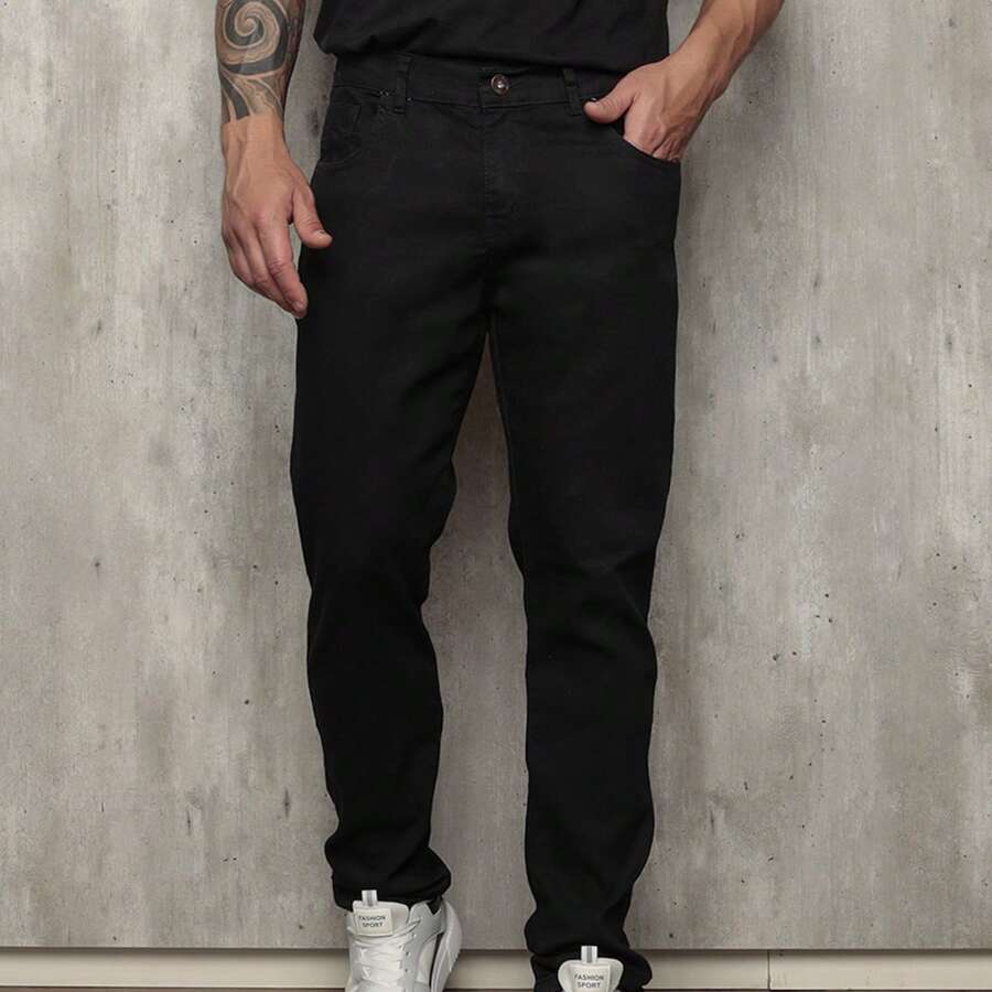 Men's Skinny Jeans With Elastane - Black - View 1