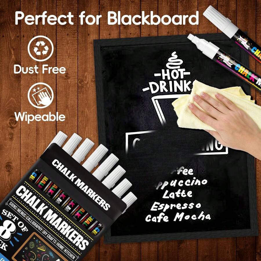 Liquid Chalk Marker, Colorful, Single-Head Dual-Use Liquid Chalk With 3 Tip Options, Erasable Liquid Chalk, Smooth Ink Flow, Temporary Marking Easy To Write And Erase, School Supplies, Suitable For Whiteboards, Blackboards, Glass, LED Advertising Screens, Car Windows, Etc. Adult Only. Prohibited For Children Under 14 - Sets - View 1