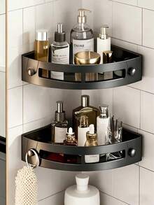 1/2 piezas Estantería de esquina para pared sin taladro, estantería de almacenamiento para baño y cocina, incluye adhesivo y tornillos, adecuada para almacenar champú y cosméticos - Multicolor - Ver 9