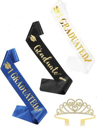 Gold Graduate Crown And Sash - Congratulations Grad Party Decorations 2025 - Women's Grad Tiara And Sash