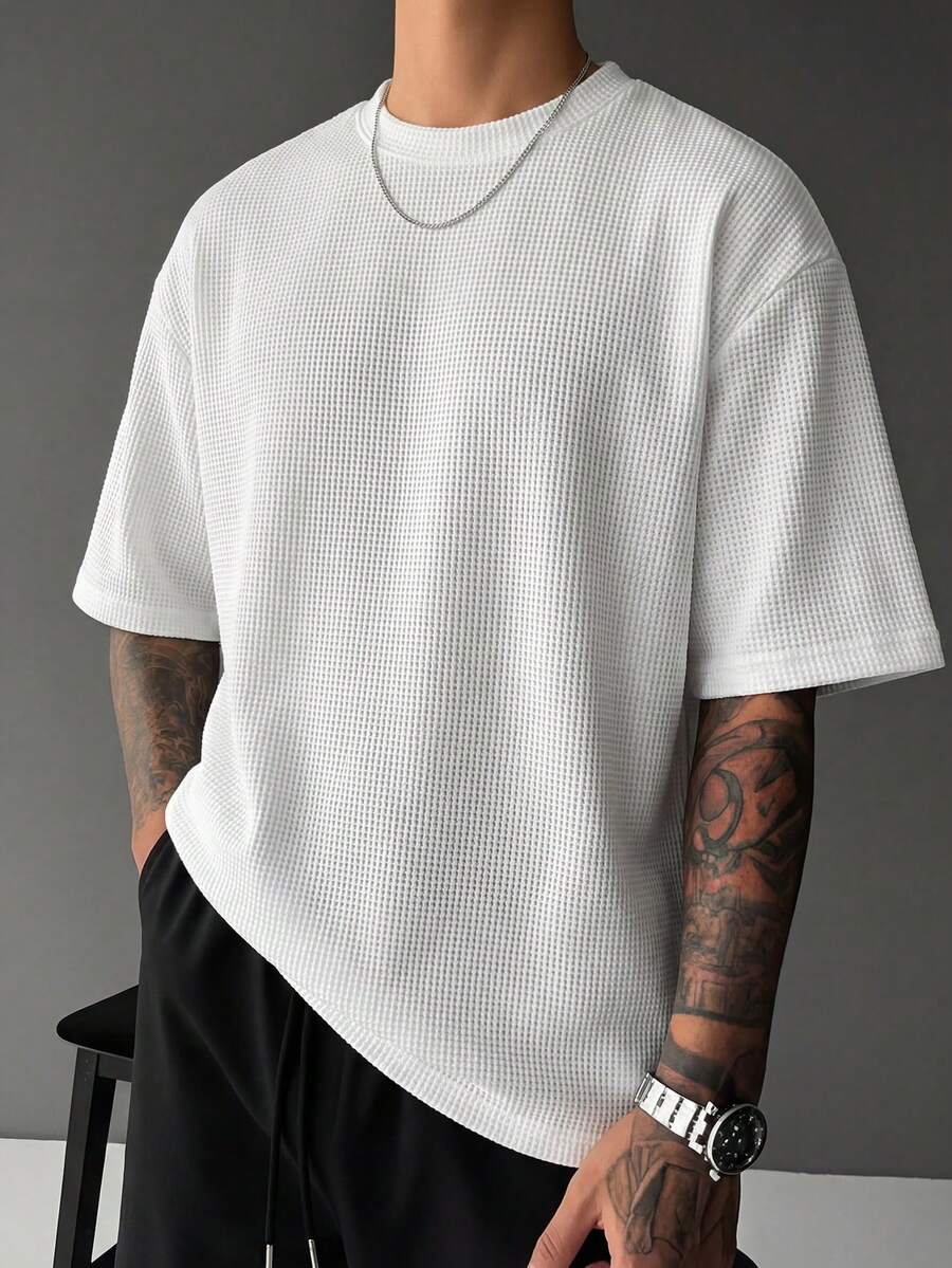 Men's New Knitted Crew Neck Short Sleeve T-Shirt, Casual And Simple, Summer - White - View 1