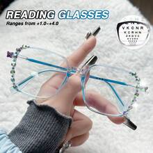 1 pièce Lunettes carrées décorées de strass, élégantes lunettes de lecture avec bras en métal et décoration papillon, combo multi-pack unisexe - Noir - Voir 2