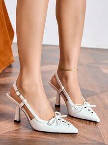 European And American Chic Versatile Red Patent Leather Pointed Toe Bow Slip-On Shoes - White - View 1