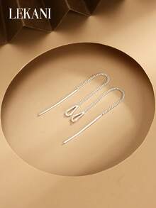 1 对 S925 纯银耳环，时尚流行设计，简约线条和流苏装饰，精致耳坠，适合女性、女友、朋友、日常佩戴的珠宝礼物 - 銀色 - 查看 4