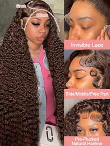NARNI 36 Inch Chocolate Brown Lace Front Wigs Human Hair 250 Density 13x6 HD Deep Wave Lace Front Wigs Human Hair Glueless Colored Deep Curly Lace Frontal Wigs Wet And Wavy Water Wave Human Hair Wig 100% Virgin Brown Colored Wigs For Women - S4 - 查看 4