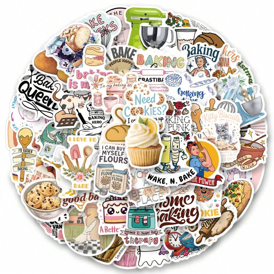 121pcs Baking Vinyl Stickers, Beautiful And Practical, Suitable For Scrapbooks, Diaries, Bumpers, Skateboards, Water Bottles, Helmets, Water Cups, Car Stickers, Etc. - Random - View 1