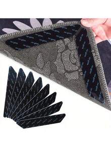 4/8/12pcs Carpet Tape, PU Washable Anti-Slip Reusable Carpet Gripper - Black - View 3