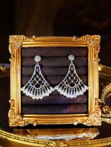 SEQUITO 1 Pair Modern Brides Ear Jewelry Gold Plated Skirt Shape Tassel Drop Hollow Dangle Earrings With Pearl For Daily Party - 5.2cm - View 13