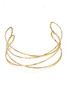 1件几何线条金色臂环手镯，女士时尚夏季身体饰品，适合街头、派对、海滩、日常佩戴 - 金色 - 查看 3