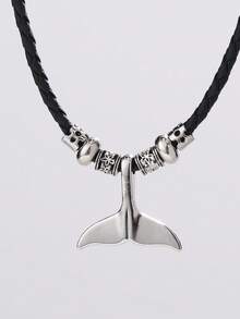 1件锌合金串珠海洋鲸鱼尾巴吊坠可调节项链礼品 - 復古銀色 - 查看 1