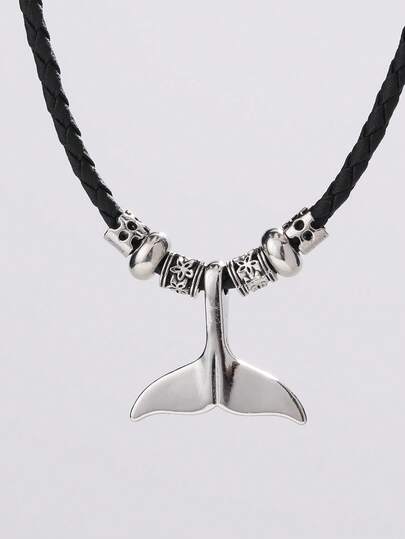 1件锌合金串珠海洋鲸鱼尾巴吊坠可调节项链礼品