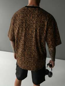 GRDR Men's Fashionable Outdoor Casual Leopard Print Round Neck T-Shirt, Knit Fabric, Summer - Yellow - View 2