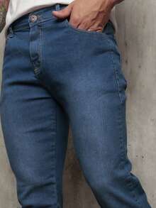 Men's Skinny Jeans With Elastane - Medium Wash - View 3