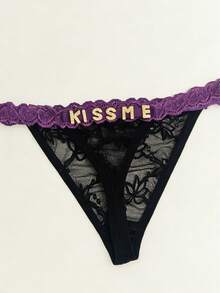 1 chiếc quần lót nữ đính đá chữ cái theo yêu cầu - Tên/Văn bản cá nhân hóa, đồ lót gợi cảm tùy chỉnh cho nữ, quần lọt khe ren khoét rỗng, hơi trong suốt, quà tặng đồ lót sinh nhật, kỷ niệm, đám cưới. - Nhiều màu - Xem 3