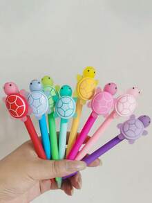 8pcs Cute Turtle Ballpoint Pens, Retractable Oil-Based Ink Pens, Creative Student Stationery & Interactive Toy - Solid Color Turtle Pen - View 6