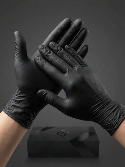 100 piezas Guantes desechables de nitrilo negro - Material de PVC duradero, no impermeable, adecuado para limpieza del hogar, tatuaje, manicura y peluquería. Guantes de limpieza, guantes desechables, guantes de nitrilo, guantes de trabajo, guantes de trabajo recubiertos, guantes desechables, guantes de cocina, guantes protectores, guantes de limpieza, guantes desechables (sin caja de embalaje)