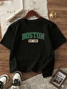 Camiseta de manga corta estampada para niños - suave, transpirable, camiseta de manga corta con cuello redondo, diseño de lata de soda vibrante, lavable a máquina, niños y niñas verano casual tops, tallas 110-150, camiseta de estampado de letras, moda divertida para niños, ropa cómoda para niños, camiseta de manga media para adolescentes - Negro - Ver 1