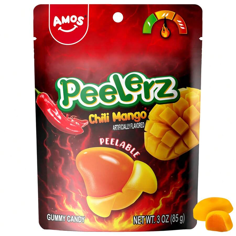 AMOS Peelerz Gummy Peelable Chili Mango Gummy Candy, Novelty Food, Curiosity Challenge, And Spicy Food Competition 3oz Bag, Low Sodium, Peelable Candy, Unique Candy, Gummy Treats - 芒果辣椒 - 查看 1