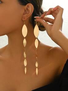 1对夏季长流苏简约时尚优雅水滴耳环，欧美休闲夸张百搭日常派对耳环 - 金黃色 - 查看 1