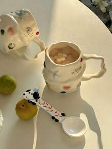 Asymmetrical Cartoon Ocean Glazed Ceramic Mug, Creative Ceramic Cup For Water, Coffee, Breakfast - Multicolor - View 3