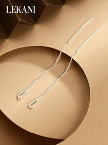 1 对 S925 纯银耳环，时尚流行设计，简约线条和流苏装饰，精致耳坠，适合女性、女友、朋友、日常佩戴的珠宝礼物 - 銀色 - 查看 2