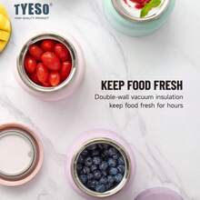 TYESO Mini Thermal Mug 280ML "Food Jar" Type, Lightweight And Easy To Carry, Made Of SUS316 Stainless Steel. Keeps Food Fresh For Longer, 100% Leak-Proof, Keeps Hot Or Cold For 12–24 Hours. Vibrant Colors In A Dopamine Style. Can Store Drinks, Juices, Food, Yogurt, Fruit, And Lunch Boxes. Ideal For School And Work, It Doesn't Take Up Much Space, Is Easy To Carry And Store. It's The Indispensable Thermal Lunch Box For Children To Take To School. - 隨機的 - 查看 11