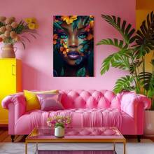 1pc Wrapped Framed Canvas Wall Art, Vintage Prints Poster, Portrait Of Woman, Flower Headdress, Flower Face, Close-up-flowers, Digital Art, Vibrant, Detailed Style, Birthday Party Decor, Decorative Wall Art for Living Room Bedroom Office, Hanging Hardware Included - Wrapped Framed Canvas, Vertical - Lienzo enmarcado - Ver 7