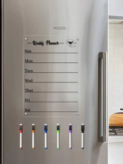 1 套磁性亚克力周计划白板，可擦写磁性亚克力可爱小狗留言板（附赠 6 支随机颜色白板笔）