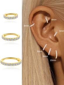 1 件 925 纯银经典方形立方氧化锆耳钉，6/8/10 毫米平底耳骨钉，适合日常佩戴、婚礼、派对、订婚、周年纪念、情人节等场合。 - 金色 - 查看 12