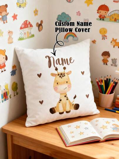 Almohada personalizada con diseño de animal lindo para bebé, decoración de guardería con nombre personalizado, cojín suave de franela para habitación de niños, regalo perfecto para recién nacido niño y niña