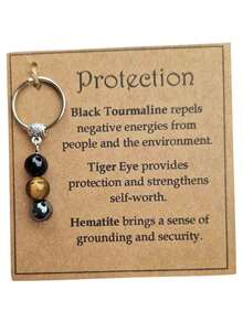1pc Natural Stone Beaded Keychain, Brings Good Luck, Reduces Negative Emotions, Provides A Sense Of Security - Multicolor - View 3