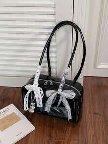 1pc Lace Bow Ballerina Style Underarm Baguette Bag For Women, Retro Y2K, Suitable For Going Out, Dating, 2000s Fashion Style Bag For Women - 黑色 - 查看 2