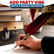 Classic Goose Feather Pen And Ink Set - Old Fashion Red Feather Quill Pen And Ink Set With Stainless Steel Nib For Calligraphy Practice, Drawing & Signatures - Thoughtful Writer Gifts - 紅色的 - 查看 7