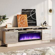 [2 Packages Shipping]70 Inch Fireplace TV Stand For TVs Up To 80 Inches, Stainless Steel Pipe,2-Tier Storage Cabinet, Living Room Media ,Contemporary Wood Entertainment Center With 36" Electric Fireplace & Remote,Thanksgiving,Christmas  Gift - 查看 5