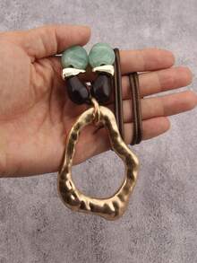 1件装奢华个性化金色金属圆环吊坠项链，木珠装饰，时尚百搭日常项链，送给妈妈/女朋友的礼物 - 臘繩 - 查看 9