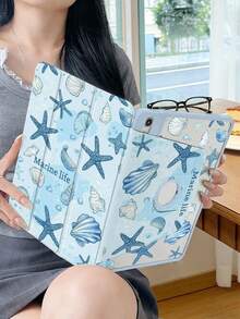 1个透明超薄亚克力笔记本电脑保护壳，蓝色海星贝壳图案，磨砂防指纹，全方位防摔，2026新款3D散热孔设计，适用于Air13 2025/Pro 16 M4/M3/M2，商务办公保护套 - 藍色 - 查看 4