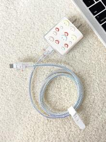 Ensemble de 5 en 1 de protecteurs de câble et de chargeur avec visage souriant et câble de 1,5 m pour charge rapide 20W - Multicolore - Voir 6