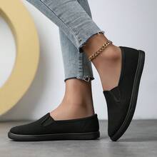 Zapatos de lona para mujer, zapatos deportivos planos, zapatos de trabajo versátiles y casuales, zapatos para exteriores, zapatos de enfermera, zapatos ligeros de slip-on - Todo negro - Ver 3