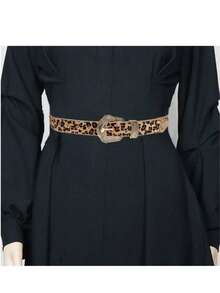 1pc Leopard Print Retro Vintage Style Gold Metal Carved Buckle PU Leather Belt - Leopard Print Court Style - View 4
